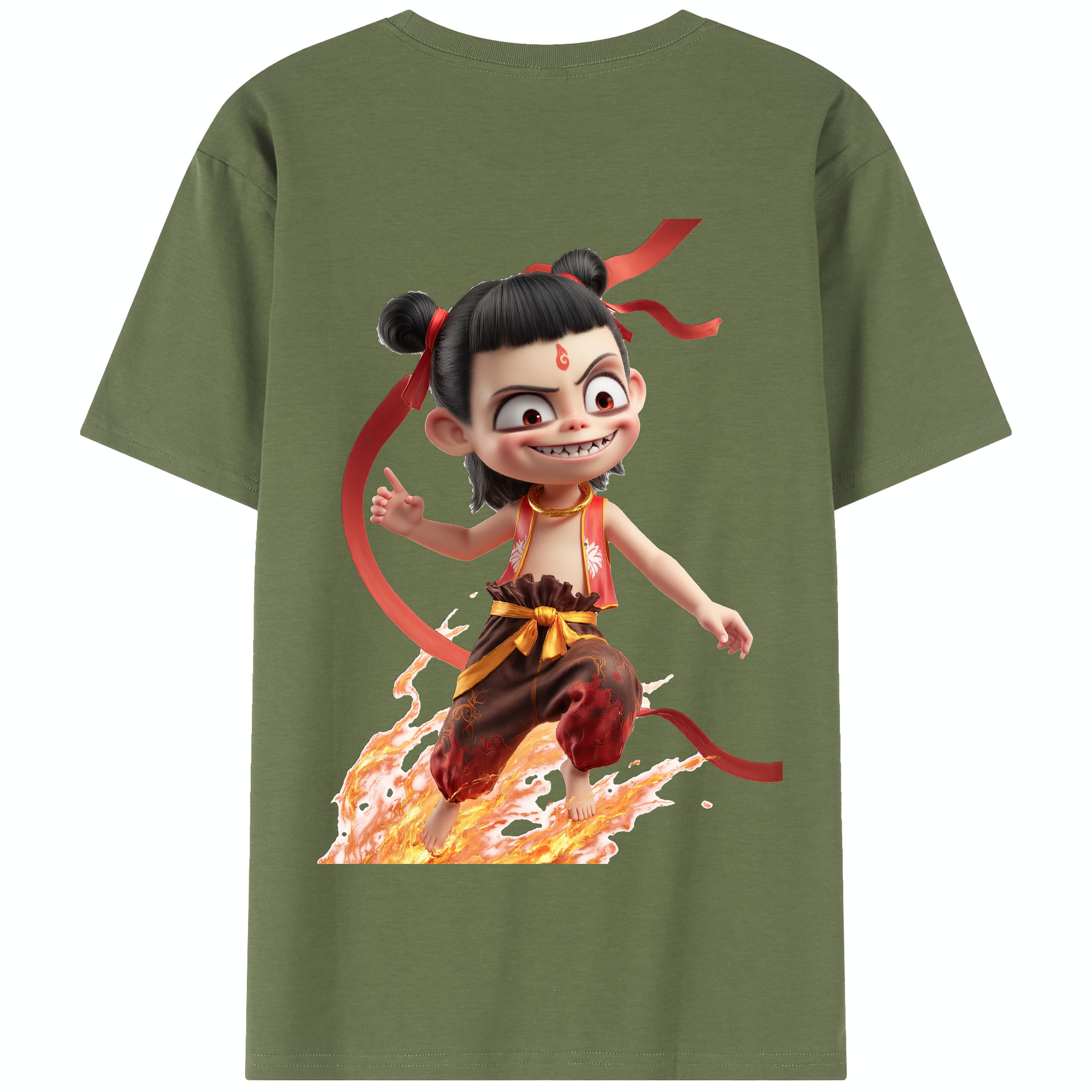 （画像用） Ne Zha 2 ナタ 魔童の大暴れ 綿100％半袖Tシャツ（背面プリント）